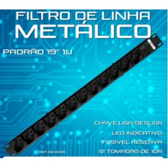 FILTRO DE LINHA 12 TOMADAS P/ RACK CAIXA METALICA