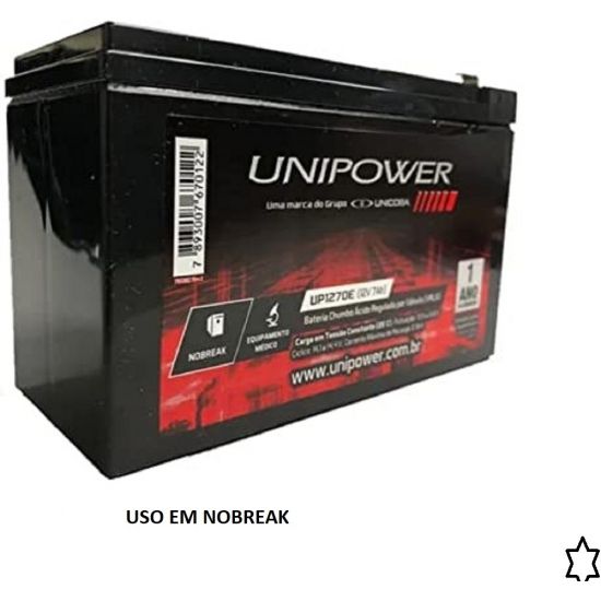 BATERIA SELADA 12V 7A UP1270E P/ NOBREAK UNIPOWER