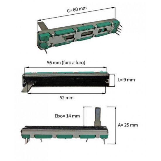 POTENCIOMETRO DESLIZANTE A10K STEREO CURSO 45MM