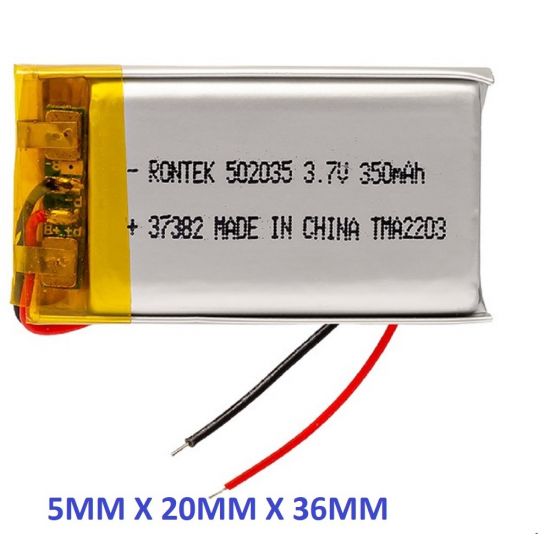 BATERIA 3.7V 350MAH 5x20x36mm RECARREGAVEL